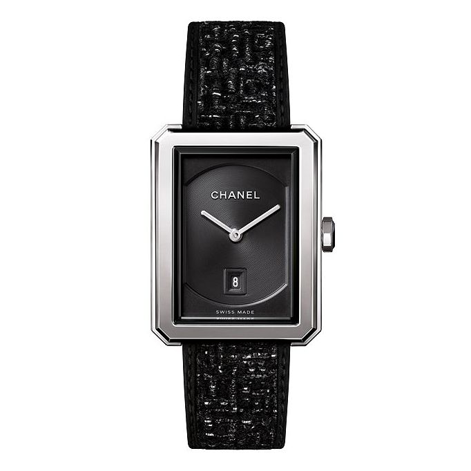 Chanel Boy-friend Tweed Ladies BlackandSilver Strap Watch