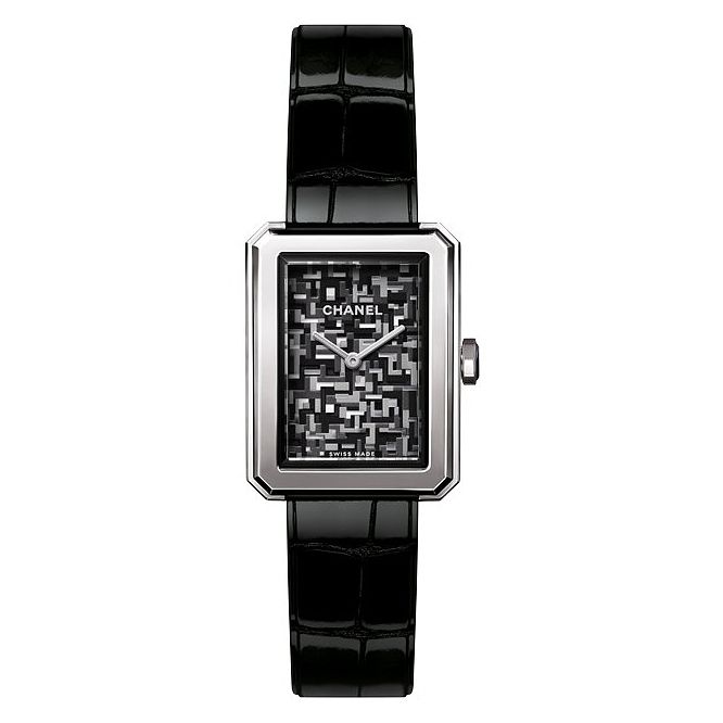 Chanel Boy-friend Tweed Ladies Black Leather Strap Watch