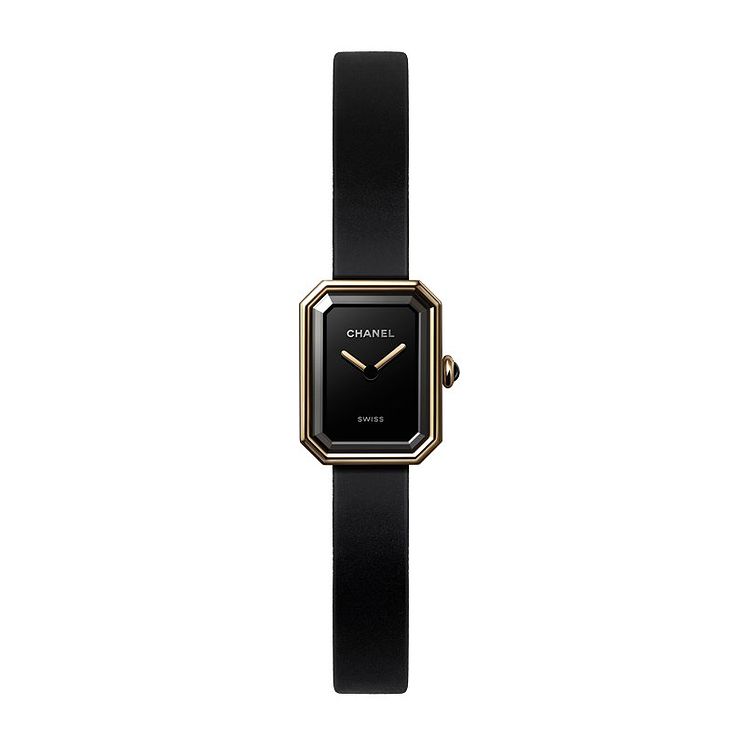 Chanel Premiere Velours 18ct Gold Black Rubber Strap Watch