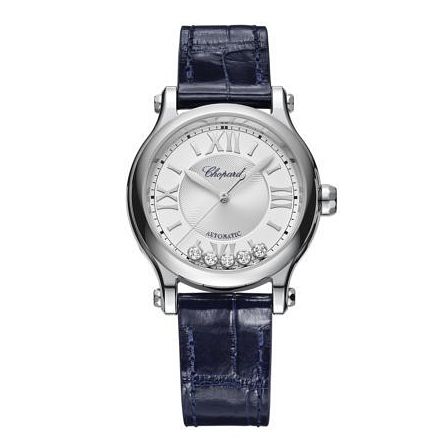 Chopard Happy Sport Ladies Black Leather Strap Watch