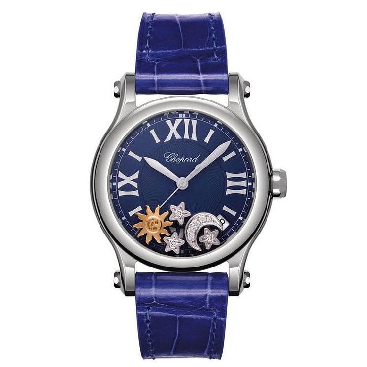 Chopard Happy Sport Ladies Blue Moon Leather Strap Watch
