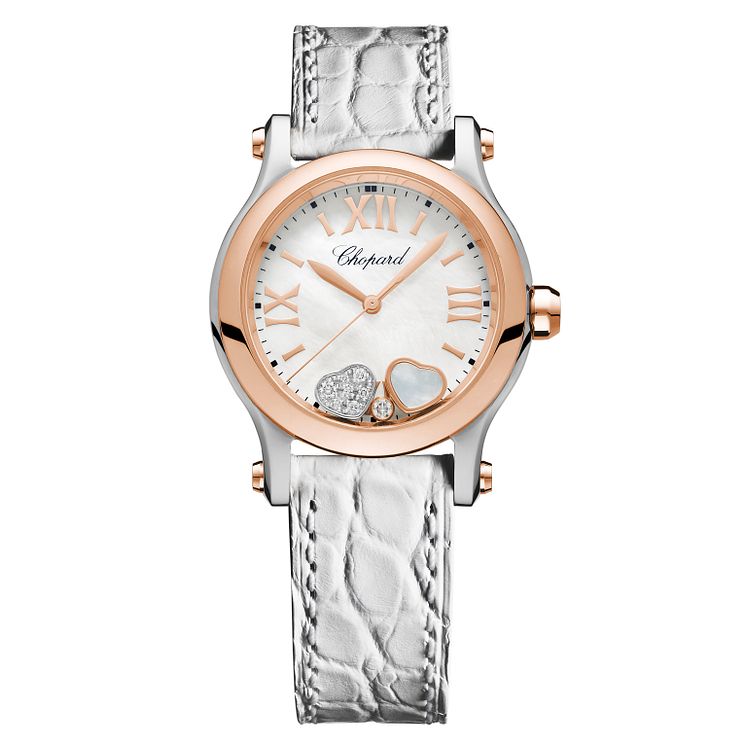 Chopard Happy Sport Ladies White Leather Strap Watch