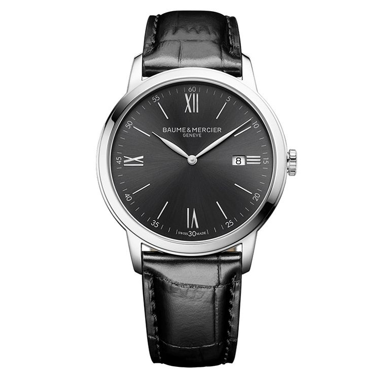 BaumeandMercier My Classima Mens Black Leather Strap Watch