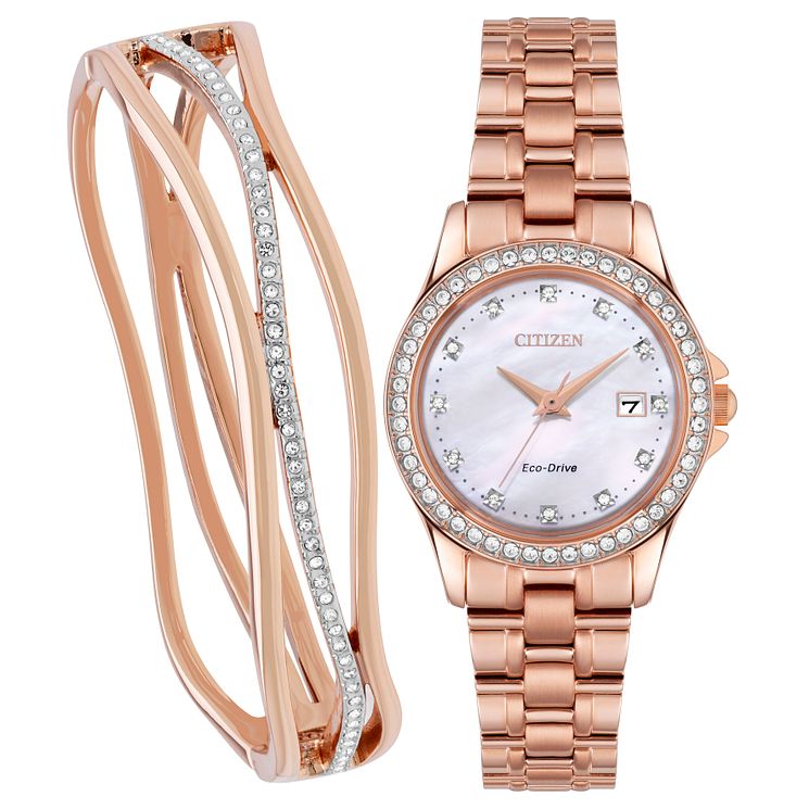 Citizen Silhouette Rose Gold Plated BraceletandWatch Set