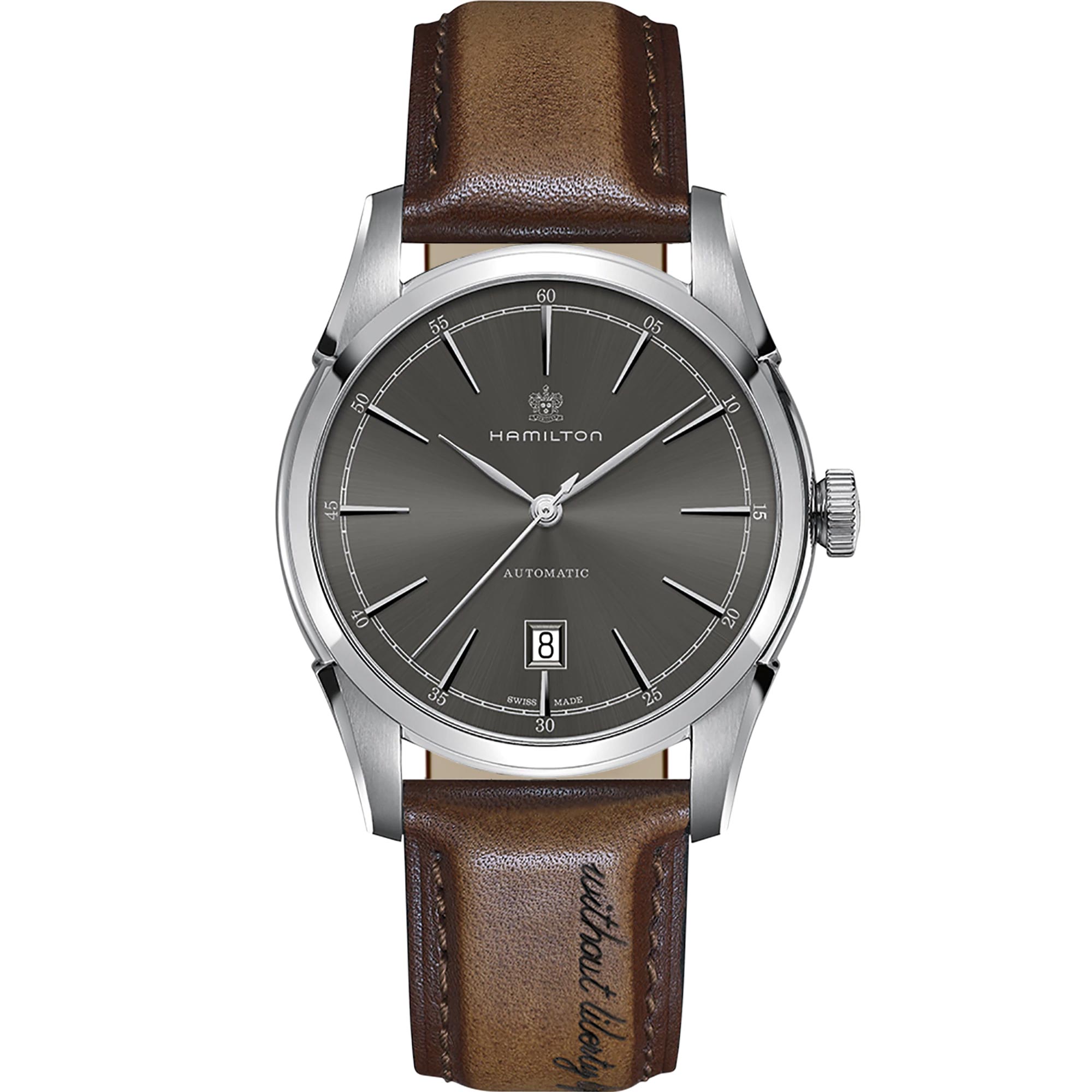 Hamilton American Classic Automatic Grey Dial Brown Leather Strap Mens Watch H42415591