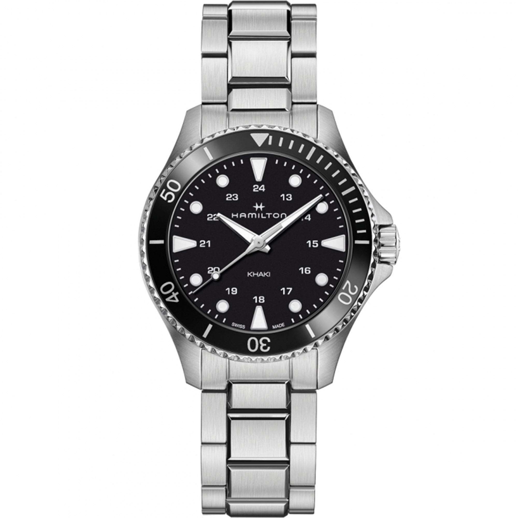 Hamilton Khaki Navy Scuba Quartz Black Dial Silver Steel Bracelet Watch H82201131