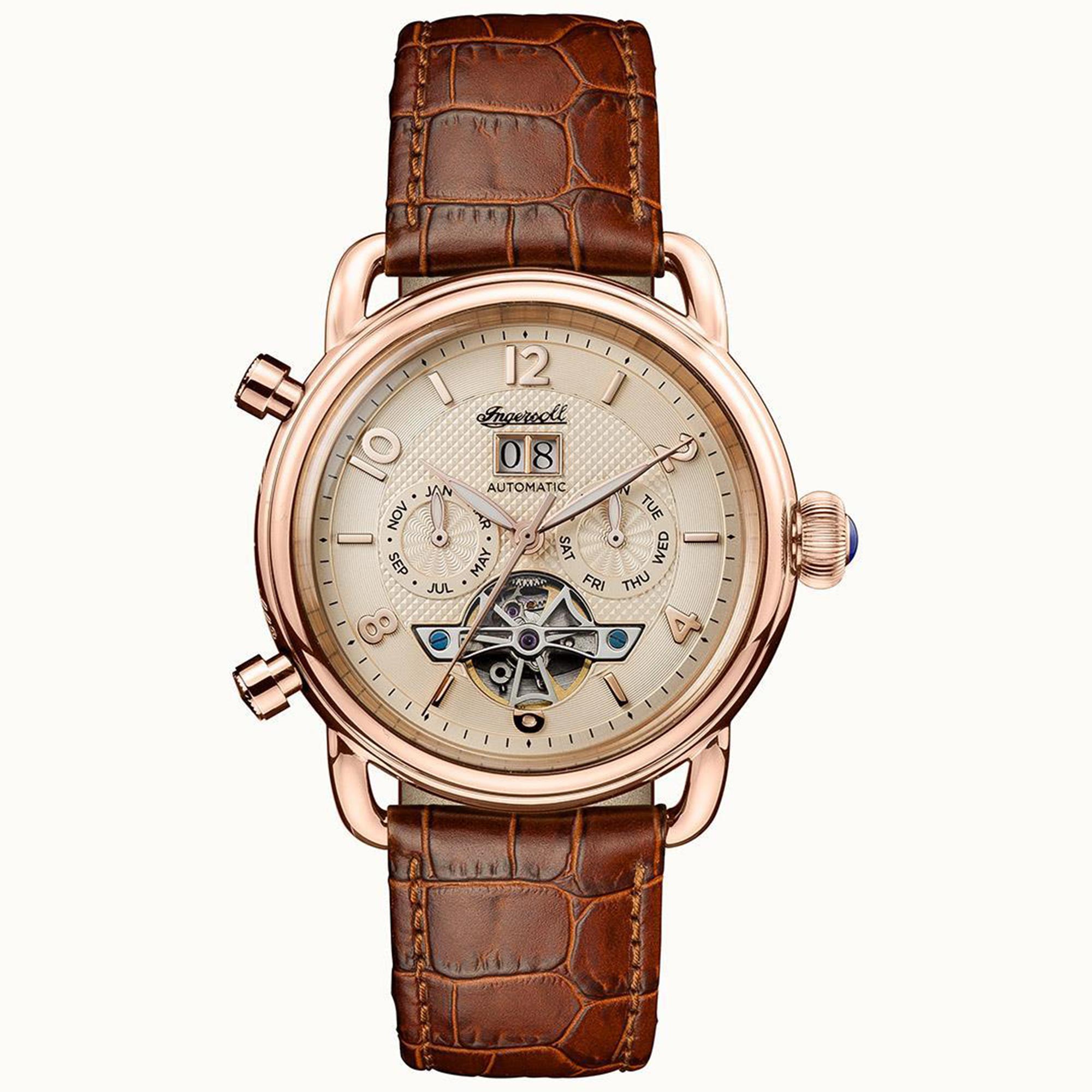 Ingersoll New England Automatic Cream Dial Brown Leather Strap Mens Watch I00901