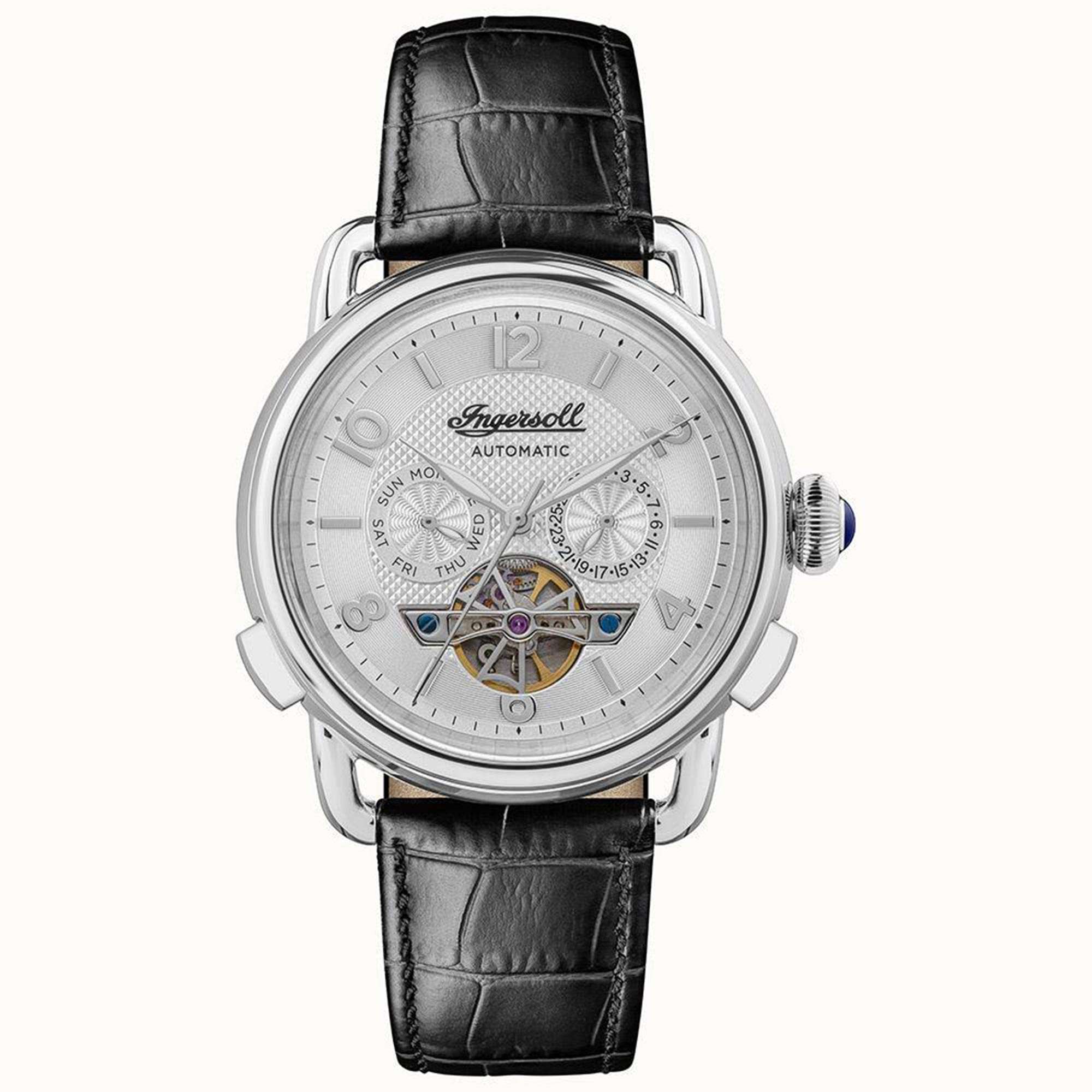 Ingersoll New England Automatic Silver Dial Black Leather Strap Mens Watch I00903b