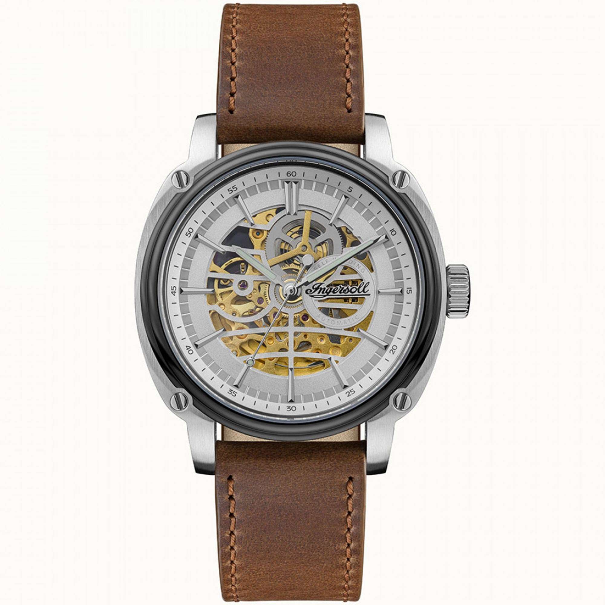 Ingersoll The Director Automatic Silver Dial Brown Leather Strap Mens Watch I09902
