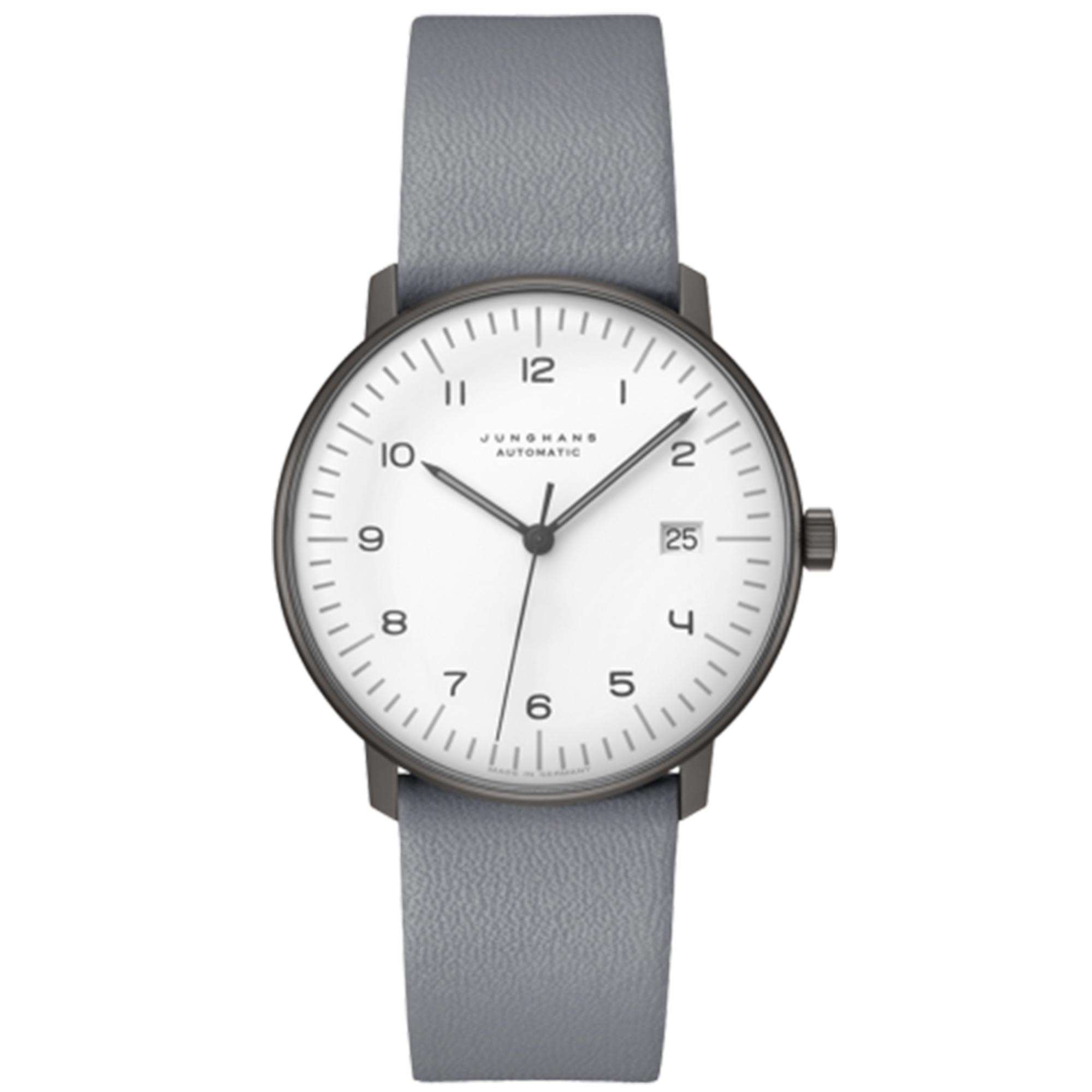 Junghans Max Bill Automatic White Dial Grey Leather Strap Mens Watch 027/4007.04