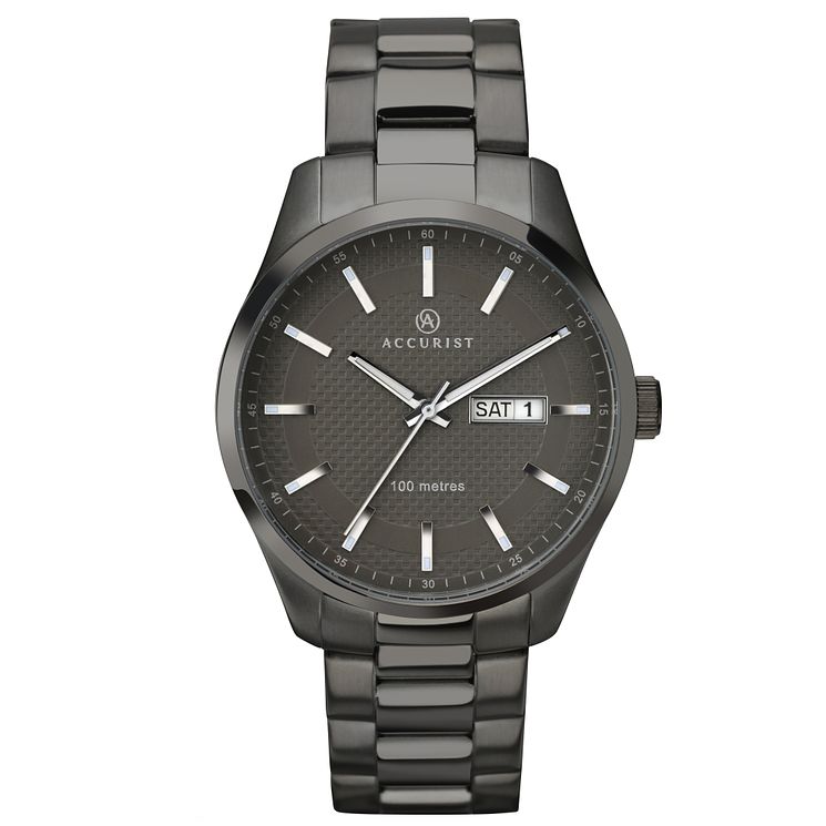 Accurist Mens Gunmetal Grey Stainless Steel Bracelet Watch