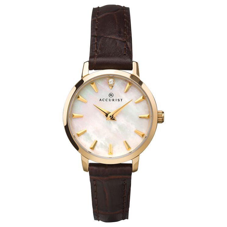 Accurist Mother Of Pearl Ladies Brown Leather Strap Watch
