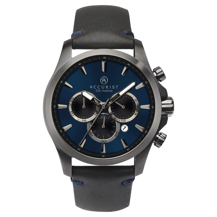 Accurist Chronograph Mens Black Leather Strap Watch