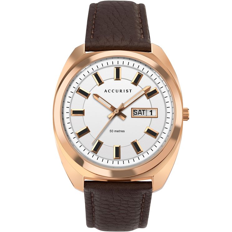 Accurist Retro Mens Rose Gold Plated Leather Strap Watch