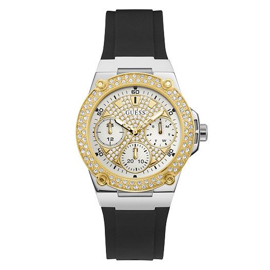 Guess Crystal Ladies Black Silicone Strap Watch