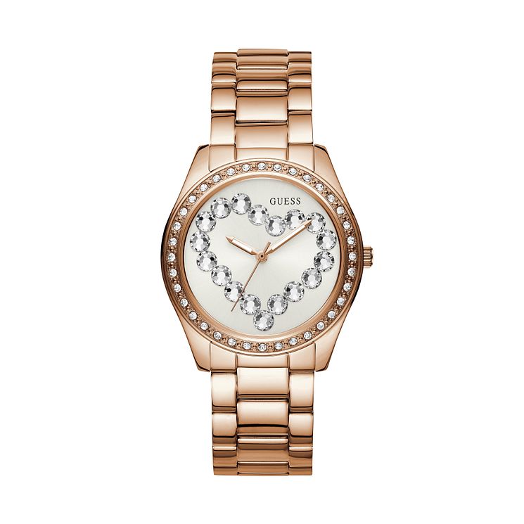 Guess Crystal Ladies Rose Gold Tone Bracelet Watch