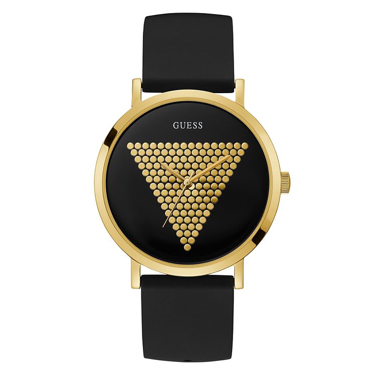 Guess Imprint Mens Black Silicone Strap Watch