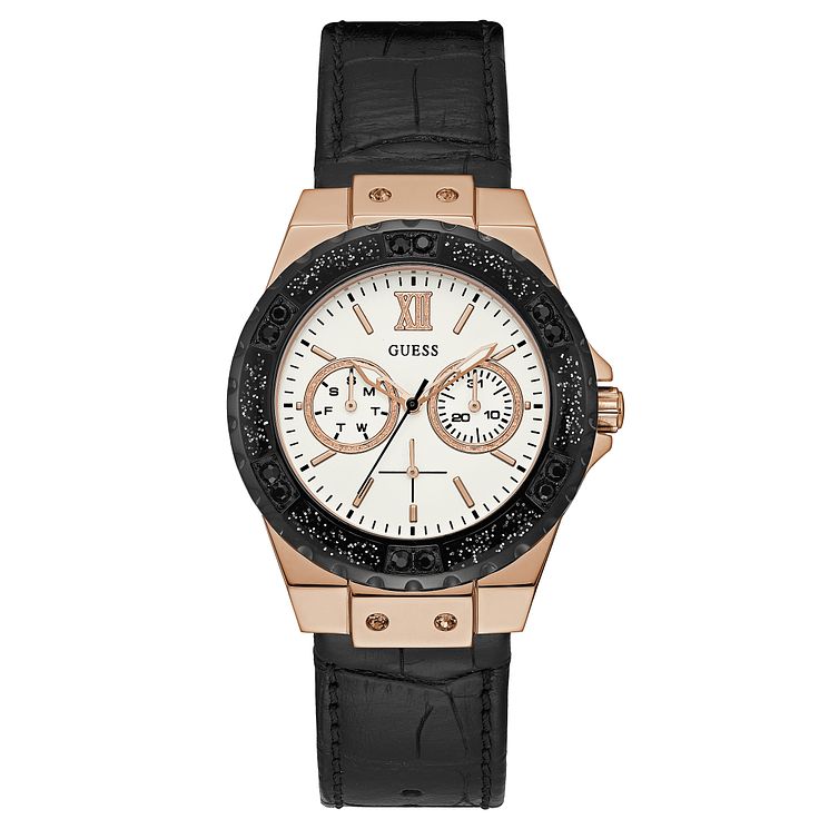 Guess Ladies Black Leather Strap Watch