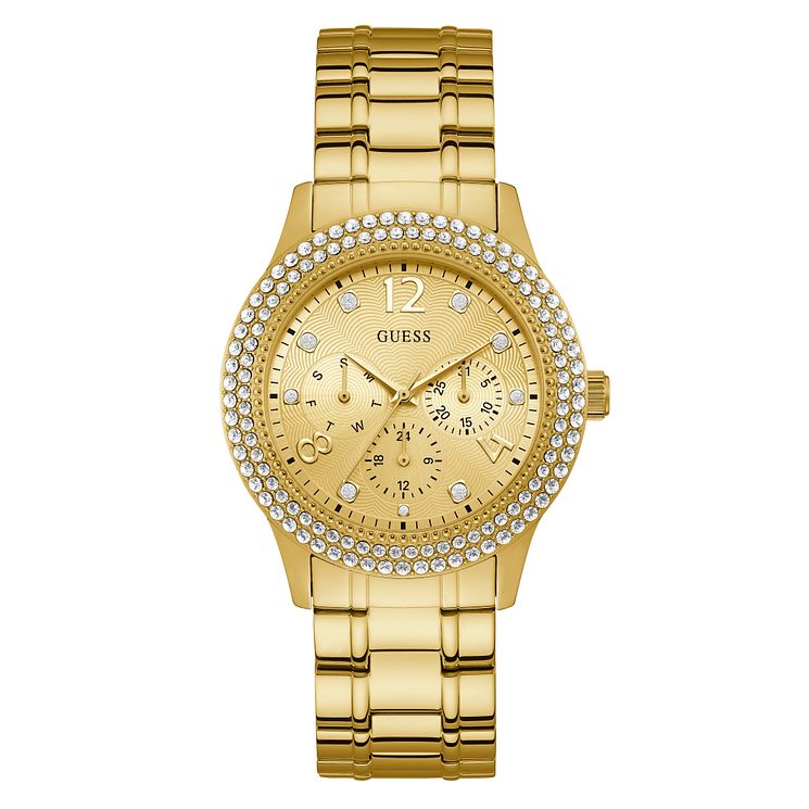 Guess Ladies Crystal Yellow Gold Plated Bracelet Watch
