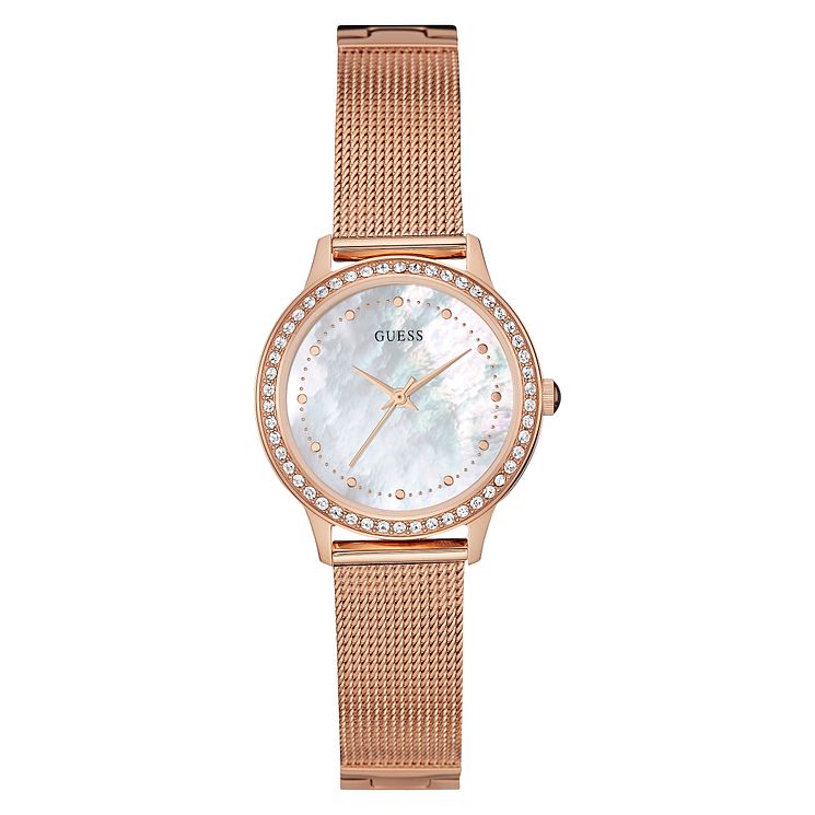 Guess Ladies Rose Gold Plated Mesh Bracelet Watch