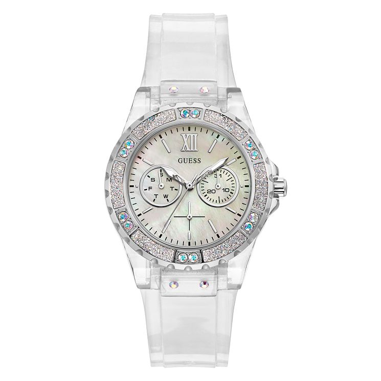 Guess Limelight Crystal Ladies Clear Pu Strap Watch