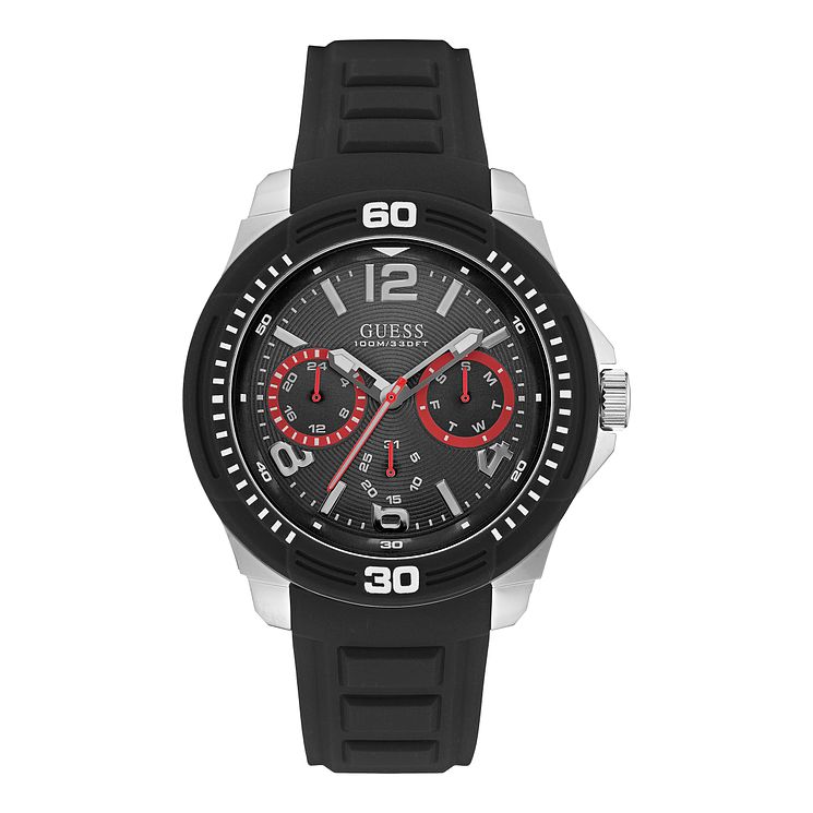 Guess Mens Black Rubber Strap Watch