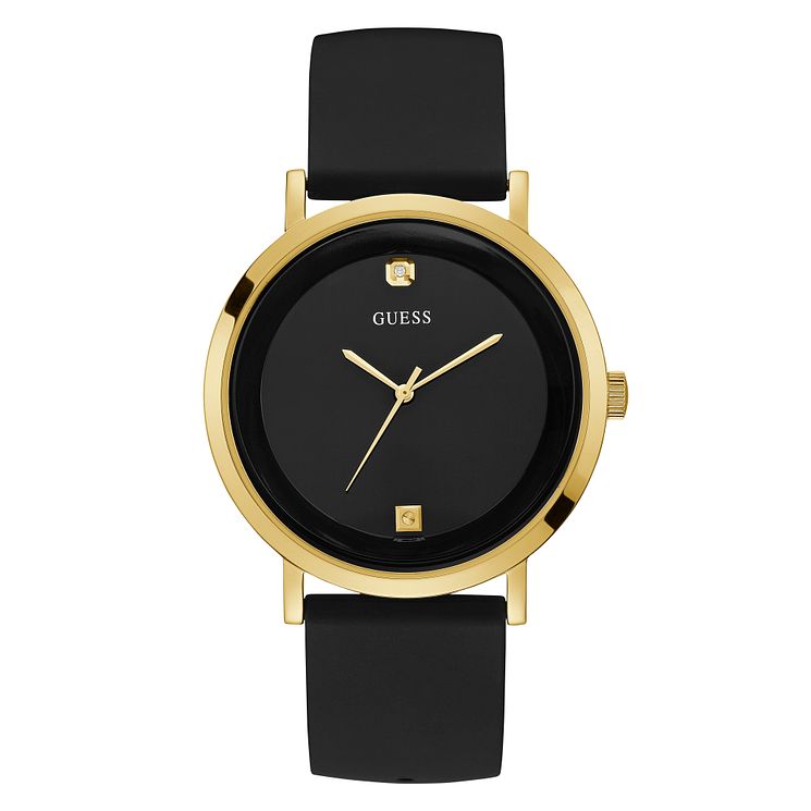 Guess Mens Diamond Set Dial Black Silicone Strap Watch