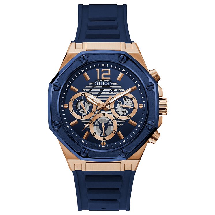 Guess Momentum Mens Blue Silicone Strap Watch