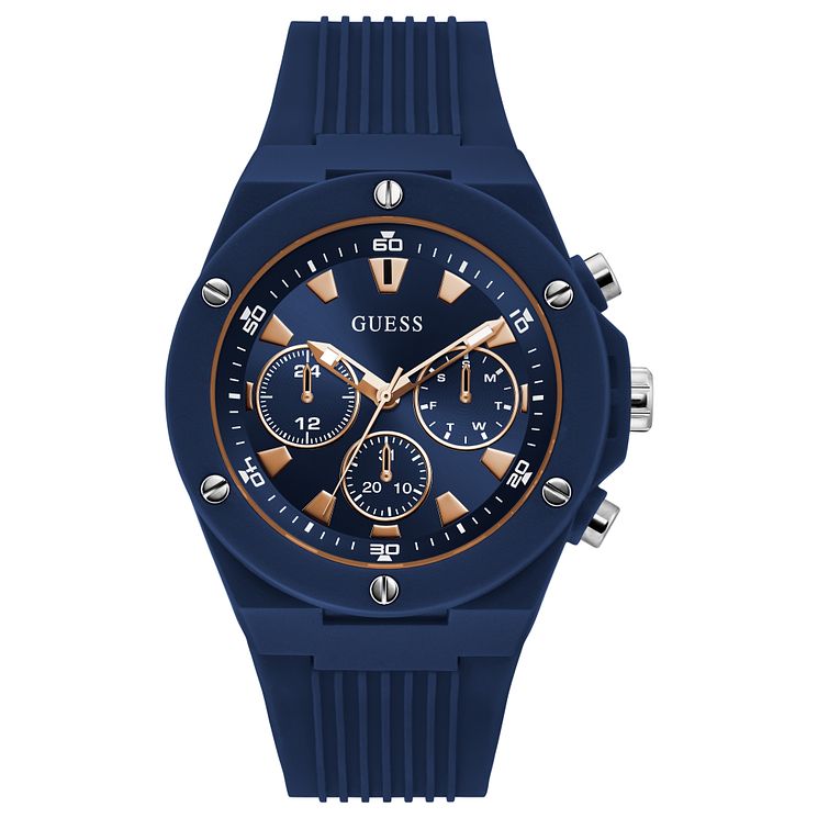 Guess Poseidon Mens Blue Silicone Strap Watch
