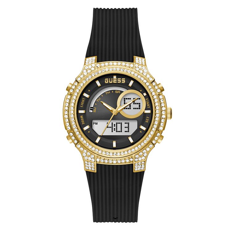 Guess Ray Ladies Black Silicone Strap Watch