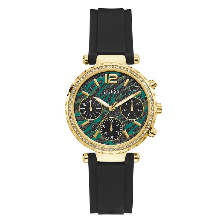 Guess Solstice Ladies Black Silicone Strap Watch