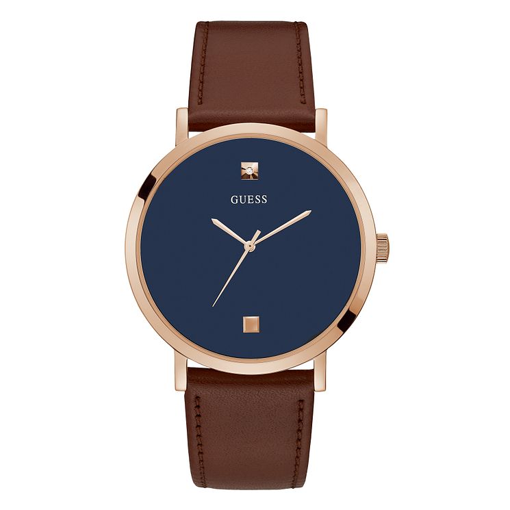 Guess Supernova Mens Brown Leather Strap Watch