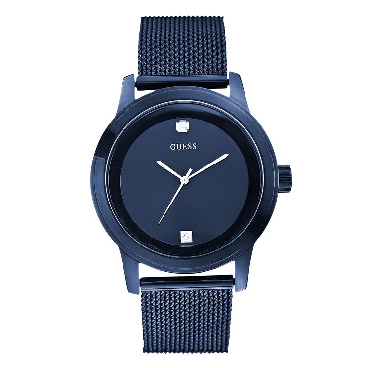 Guess Telescope Mens Blue Ip Mesh Bracelet Watch