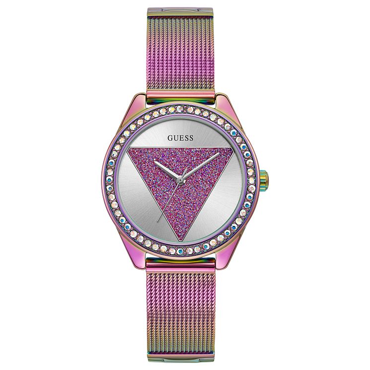 Guess Tri Glitz Ladies Rose Gold Tone Mesh Bracelet Watch
