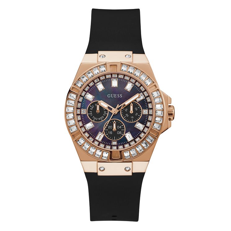 Guess Venus Ladies Black Silicone Strap Watch