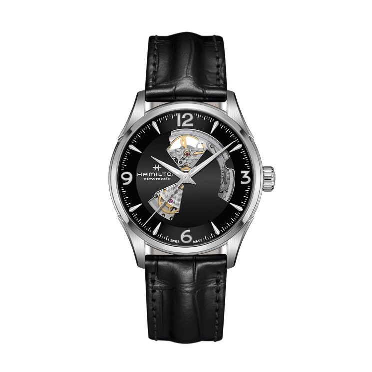 Hamilton Jazmaster Open Heart Black Leather Strap Watch