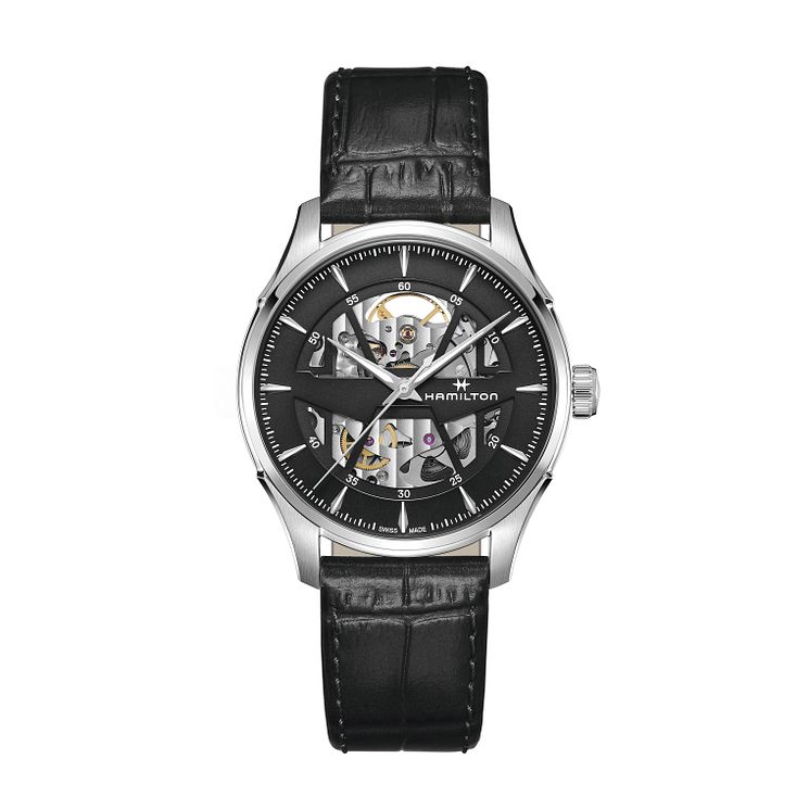 Hamilton Jazmaster Skeleton Black Leather Strap Watch