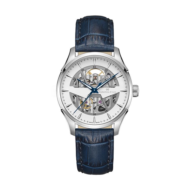 Hamilton Jazmaster Skeleton Blue Leather Strap Watch