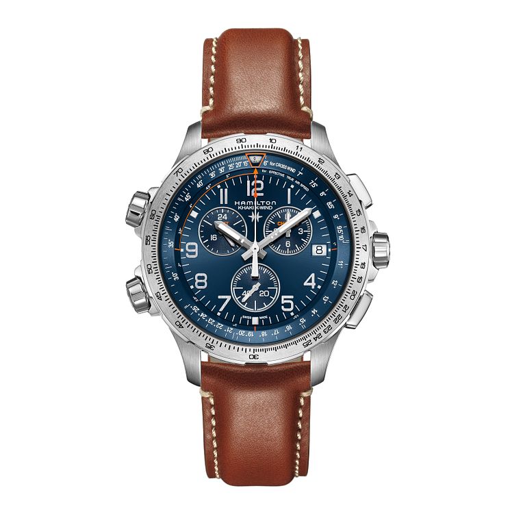 Hamilton Khaki Aviation X-wind Gmt Brown Leather Strap Watch