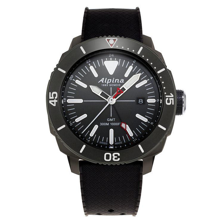 Alpina Seastrong Diver Mens Black Rubber Strap Watch