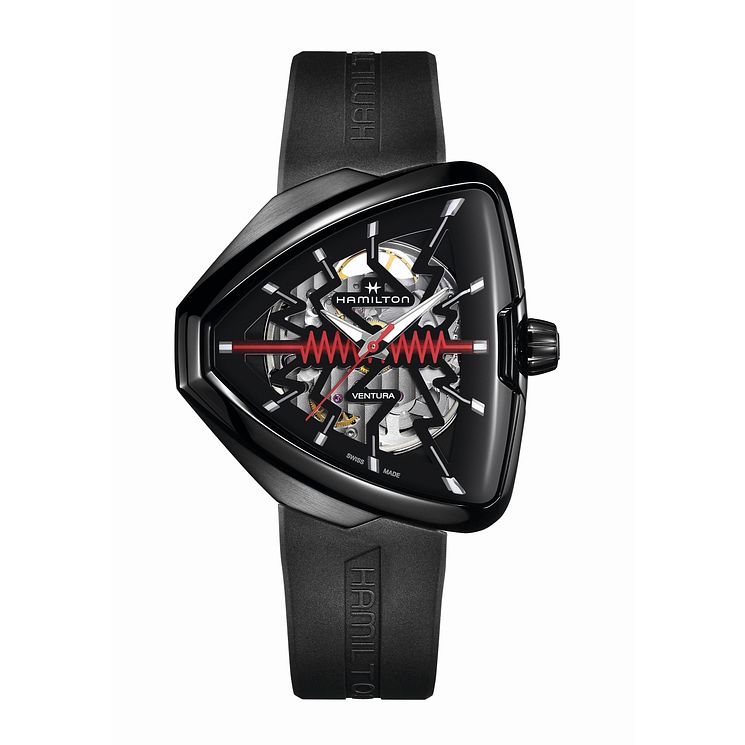 Hamilton Ventura Elvis80 Skeleton Black Silicone Strap Watch