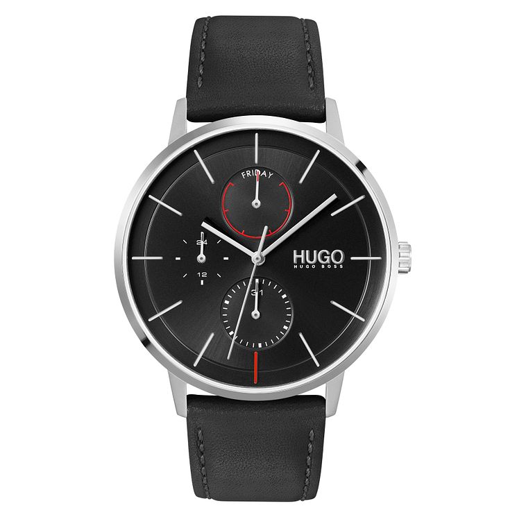 Hugo #exist Mens Black Leather Strap Watch