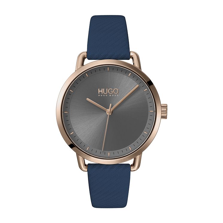 Hugo #mellow Blue Leather Strap Watch