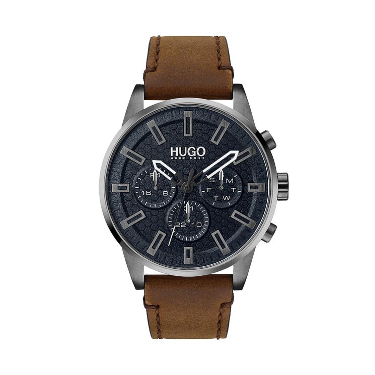 Hugo #seek Mens Brown Leather Strap Watch