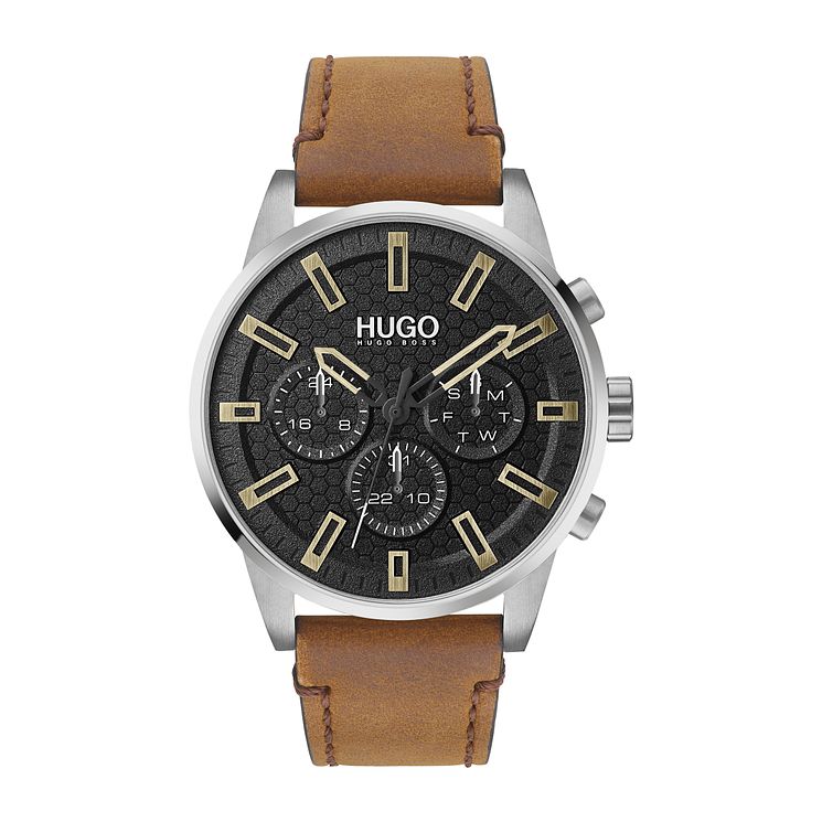 Hugo #seek Mens Brown Leather Strap Watch