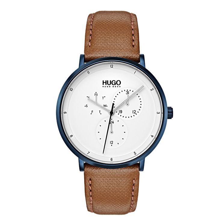 Hugo Brown Leather White Dial Strap Watch