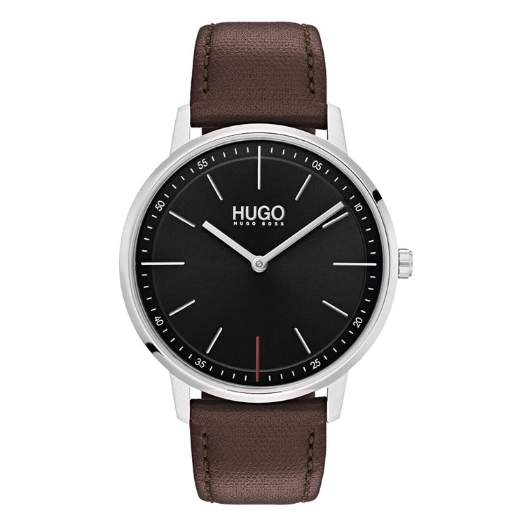 Hugo Exist Mens Brown Leather Strap Watch