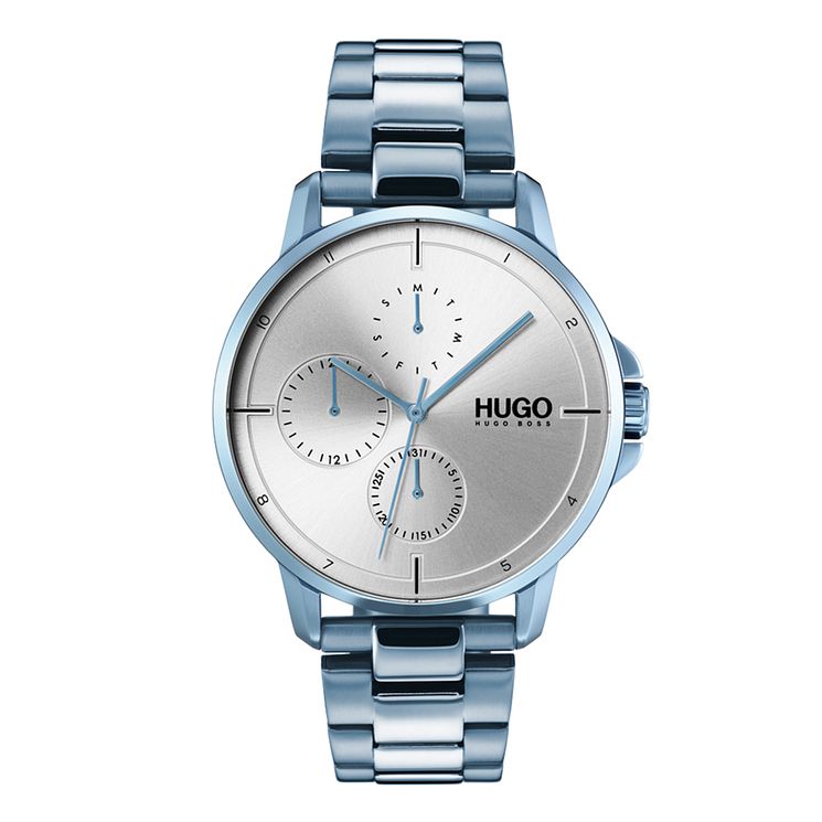 Hugo Focus Mens Ice Blue Ip Stainless Steel Bracelet Watch