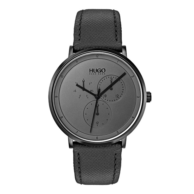 Hugo Guide Mens Black Leather Strap Watch