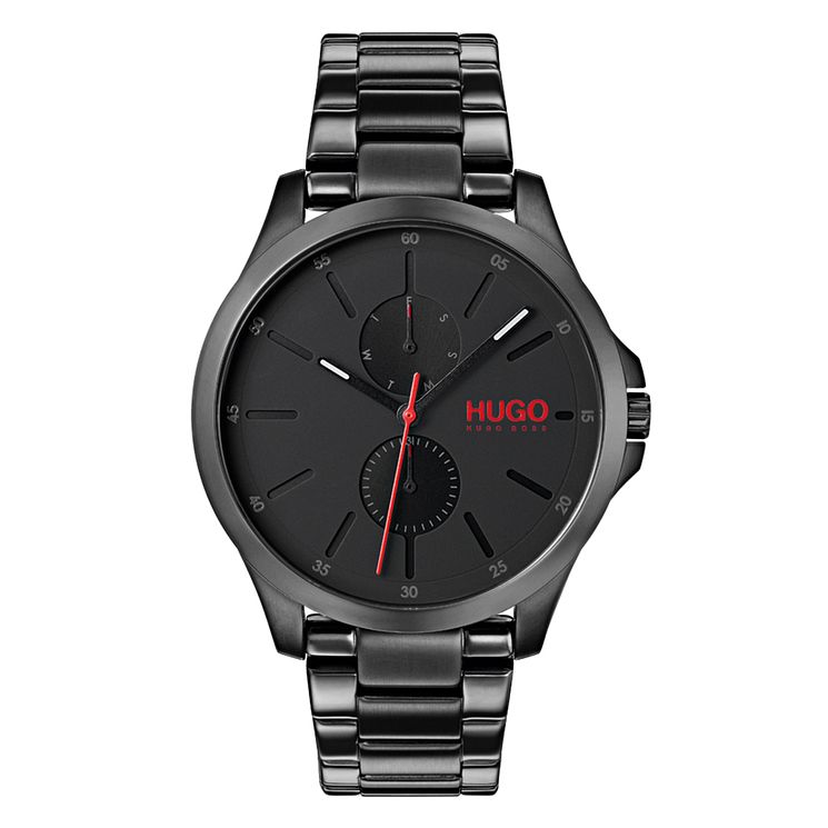 Hugo Jump Mens Black Ip Stainless Steel Bracelet Watch